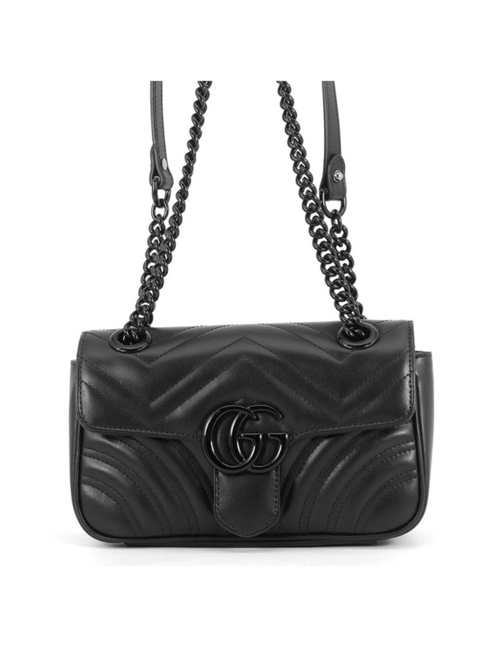 Gucci Chain Shoulder Bag GG Marmont Blanc Quilted Leather Small Black